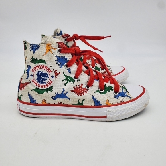 Converse Shoes Youth 1 Chuck Taylor High Dinosaurs Canvas White Red A01668F - Picture 9 of 14